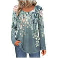 thumbnail image 2 of Uootdi Womens Tops Women's Long Sleeve Shirts Button Down Trendy Flower Graphic Gift Pleated Shirts Casual Dressy Tunic Tees Fal l, 2 of 6