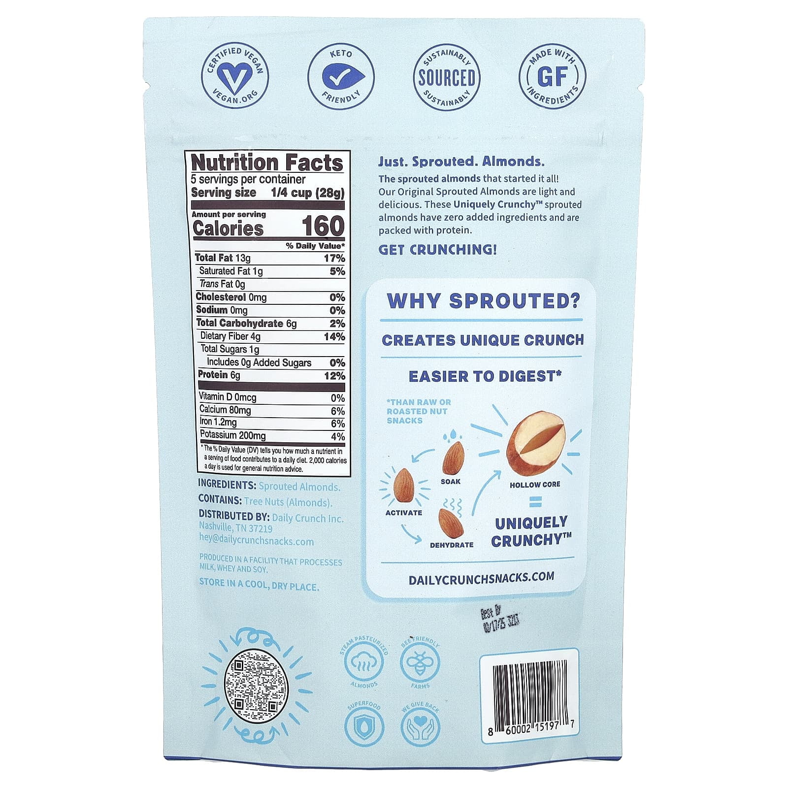 Daily Crunch, Sprouted Almonds, Original, 5 oz Pack of 3