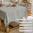 thumbnail image 4 of GHSDFBB Solid Embroidery Checkered Table Cloth Washable Cotton Linen Tassel Tablecloth, Rectangle Wrinkle Free Anti-Fading Table Cover for Kitchen Dinning Thanksgiving Christmas (55x120 Inch, Gr, 4 of 7