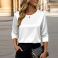 thumbnail image 2 of Womens Silk Satin Tops 3/4 Length Sleeve Shirts Round Neck Loose Casual Blouses Business Work Dressy Tshirts Outfits White 2XL, 2 of 6