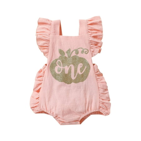

Franhais Baby Pumpkin Sequins Romper Sleeveless Square Collar Backless Short Jumpsuit with Ruffles