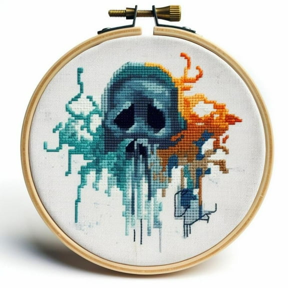 Counted Easy Cross Stitch Kits Ghost Color Stamped Embroidery for Starter Kits DIY 11CT Stamped Patterns Embroidery Needlework Kit Supplies 12 Inch Hoop Included(102-X)