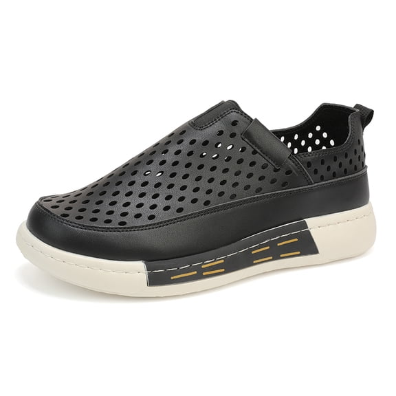 Men's Perforated Leather Slip-On Loafers, Breathable Casual Shoes with Thick Non-Slip Sole, Comfortable Footwear for Summer, Office, and Everyday Wear