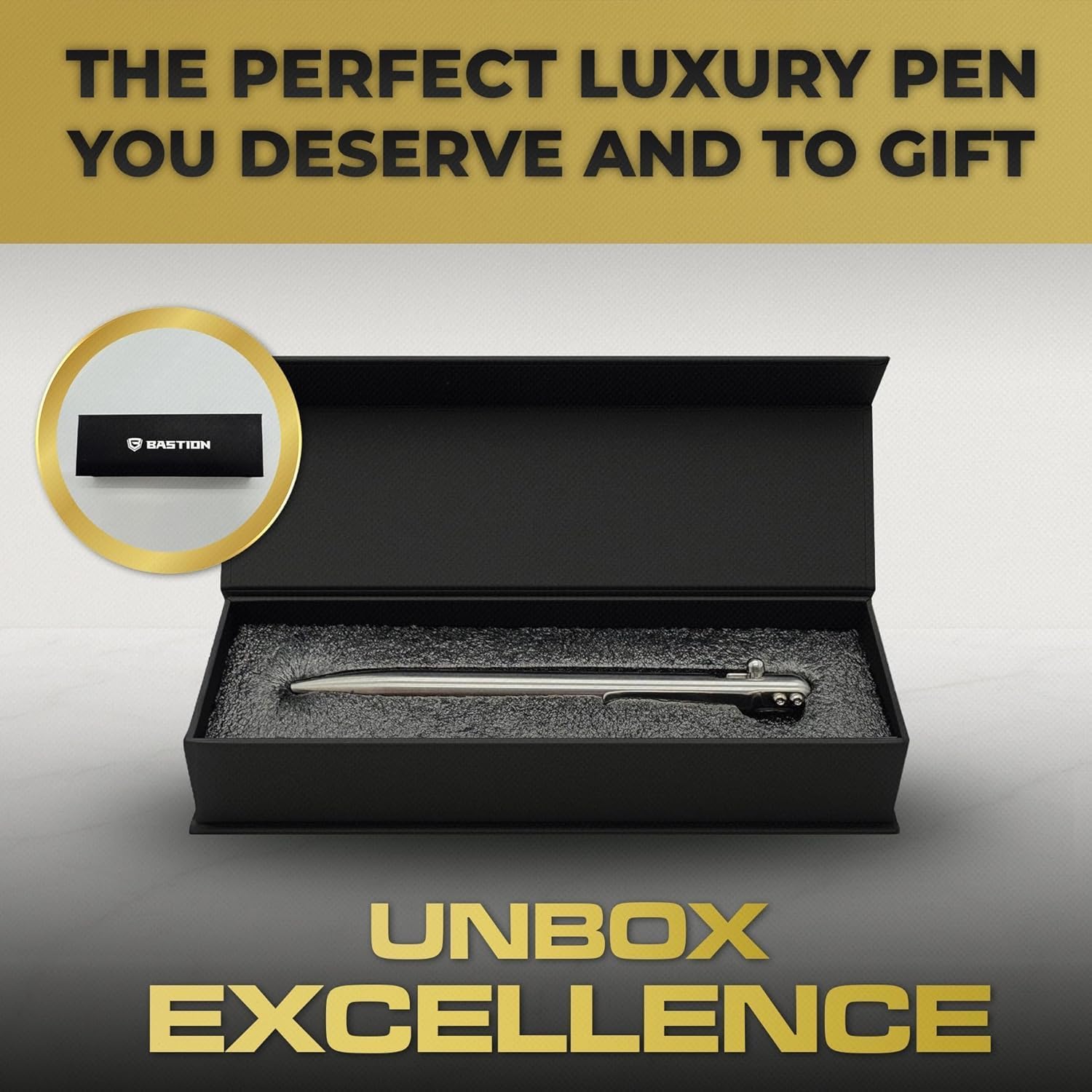 Bastion Stainless Steel Slim Bolt Action Pen, Ballpoint Refillable, 1 Count