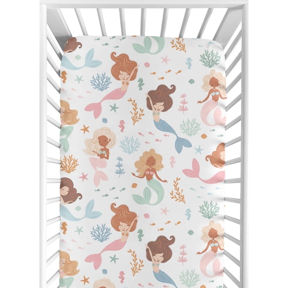 Sweet Jojo Designs Mermaids Pink Blue Orange Fitted Crib Sheet