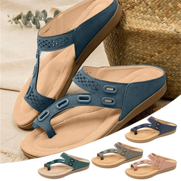 Jacenvly 2024 New Flat Massage Flip Flops Women's Sandals and Slippers Set Toe Women's Sandals Blue Sandals for Women