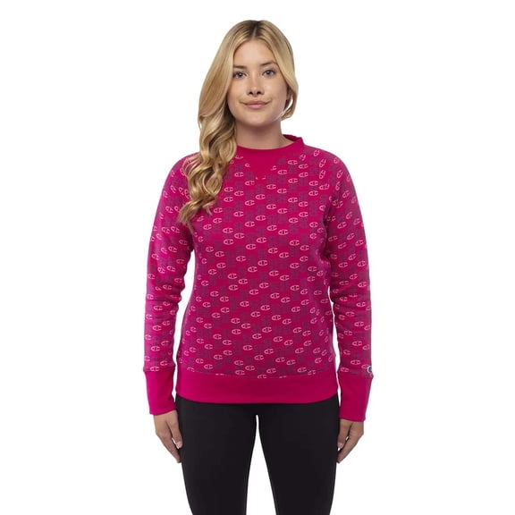 Champion Women's Long-Sleeve Crew Neck Pullover Sweatshirt (Deep Raspberry, Large, L)
