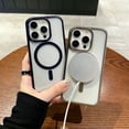 thumbnail image 3 of Allytech Magnetic Case for iPhone 15 Pro, Slim Lightweight Clear Cover Compatible with MagSafe, Plating Edge Soft TPU + Hard PC Shockproof Back Case for iPhone 15 Pro - Darkblue, 3 of 8