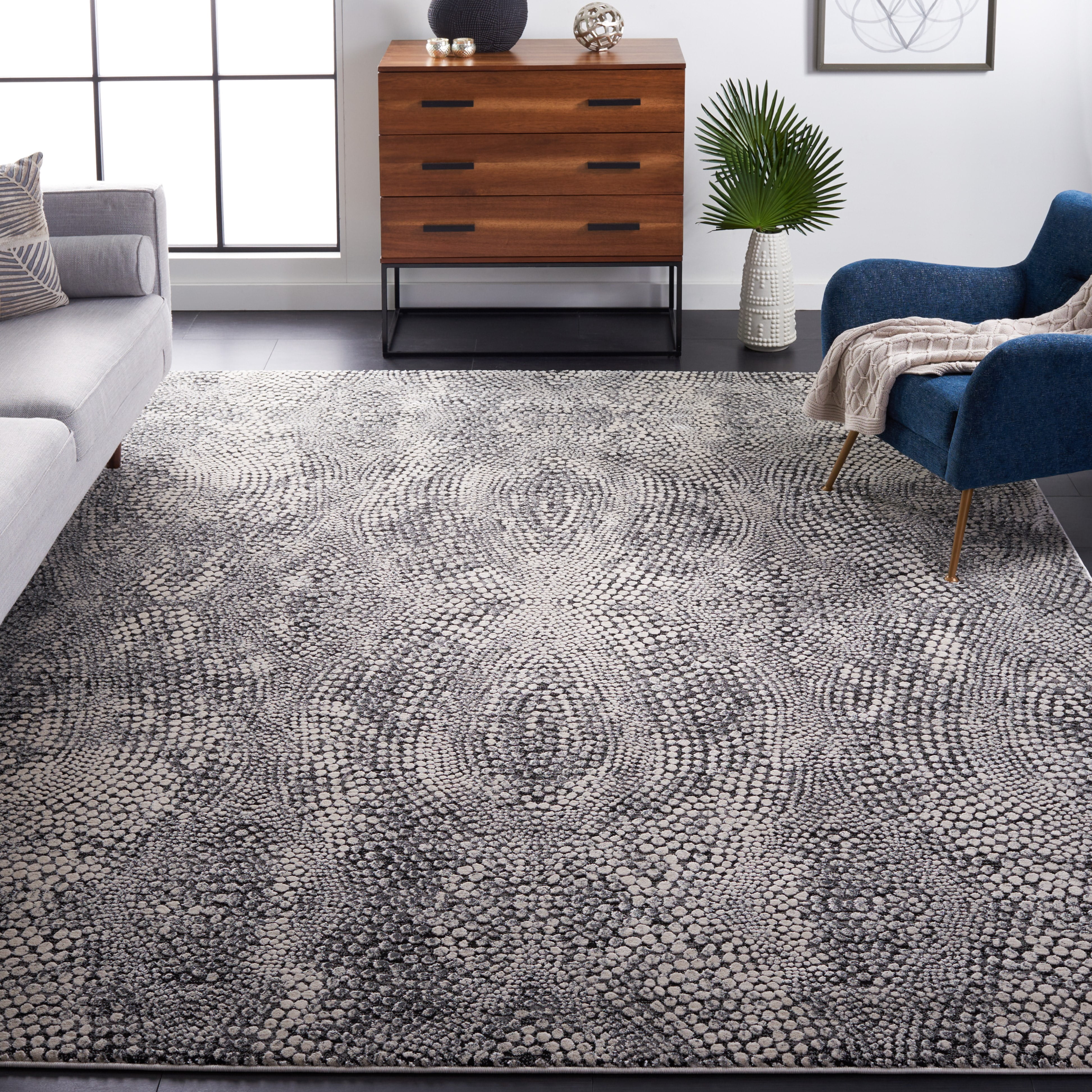 SAFAVIEH Lurex Gorden Abstract Area Rug, Black/Light Grey, 8' x 8' Square