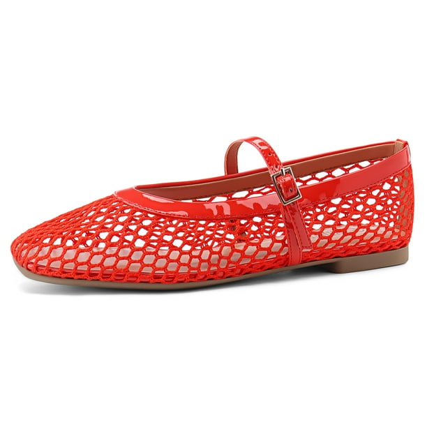Zapatos planos Rihero de malla para mujer, cómodos, elegantes, rojos, talla 9