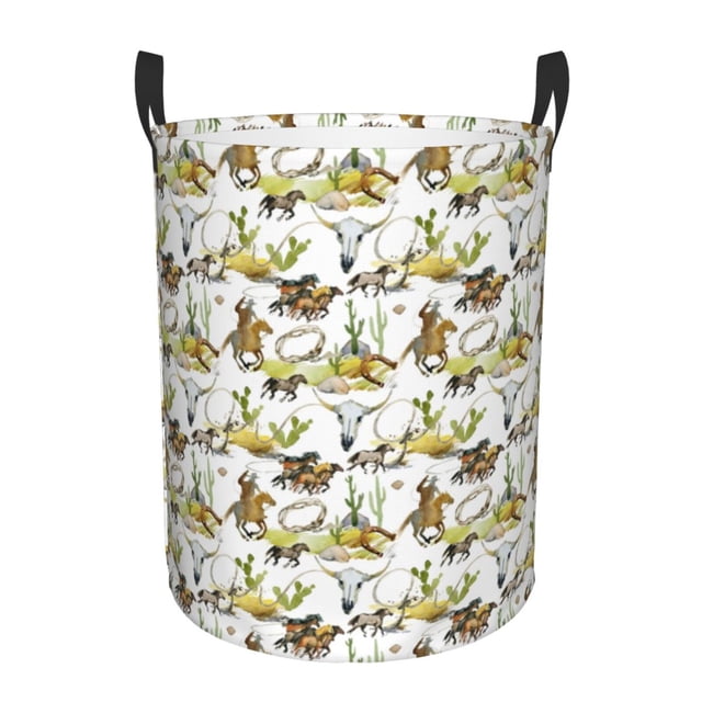 Balery Wild West Western Cesta de ropa redonda con asas, impermeable, independiente, para ropa, juguetes, dormitorio y familia-Medium