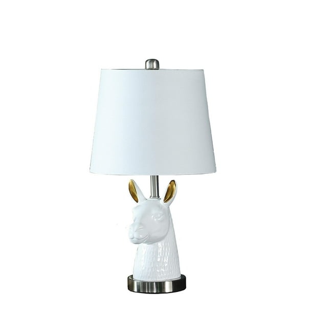 Lámpara Benzara - Mesa de metal con cabeza de llama, color blanco