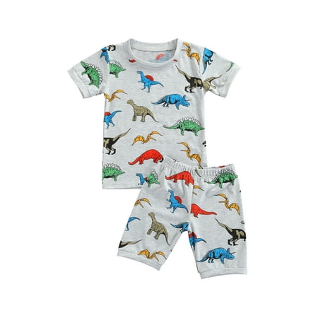 

Infant Boys Nightwear Dinosaur/ Car Print O-Neck Short Sleeve Tops+ Shorts