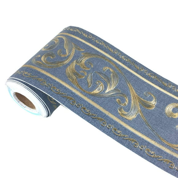 REDODECO Navy Floral Pattern Wall Border Molding Peel Stick Wallpaper Decal for Home Decor Bathroom Kitchen,4 inch by 16.4 feet (Navy)