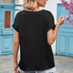 thumbnail image 3 of Top de manga corta con cuello en V y encaje satinado, elegante, transpirable, suelto, Top de verano para mujer para el trabajo, 3 of 6