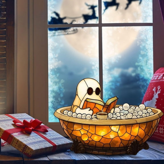 Halloween Decorations Outdoor,Halloween Decorations Inside House,Halloween Decorations for Home,Ghost Bath Lamp Centerpiece Table Decor Witch Ghost Reading Book Shelf Fireplace Desk Ornaments