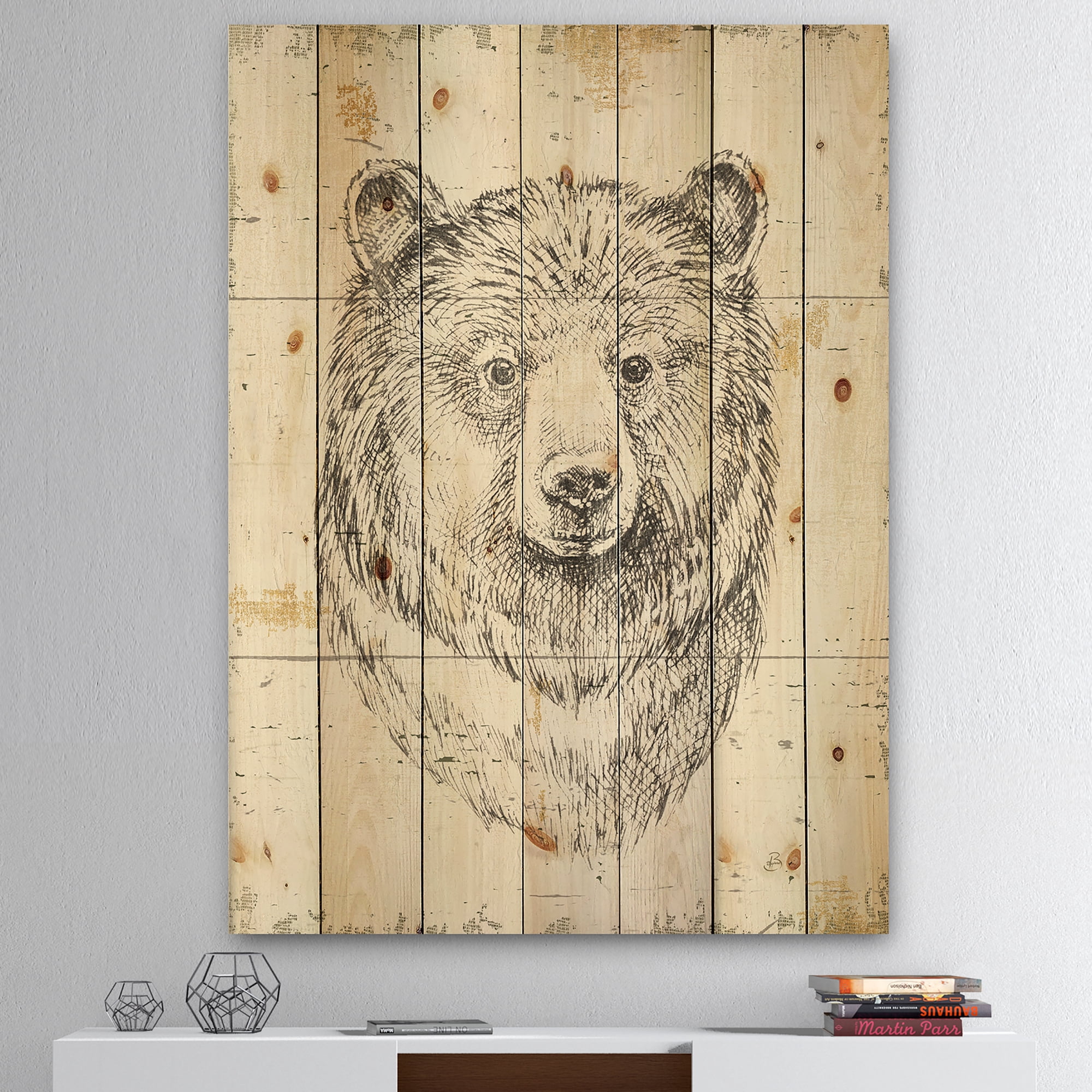 Designart 'Portrait of Bear Wild and Beautiful' Wildlife Animal Print on Natural Pine Wood