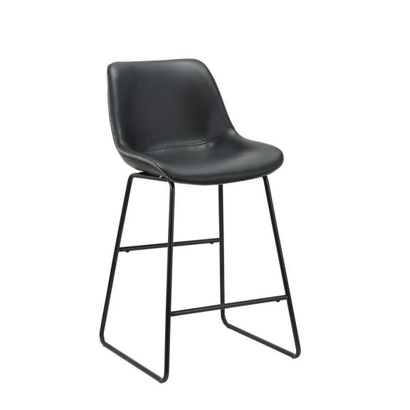 Black PU Leather 26 Inch High Bar Stool with Metal Leg Set of 2