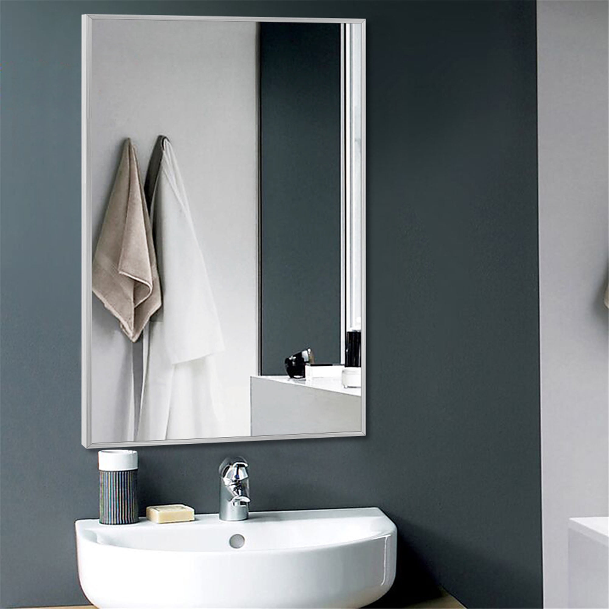 38 in x 26 in White Modern Wall Mirror
