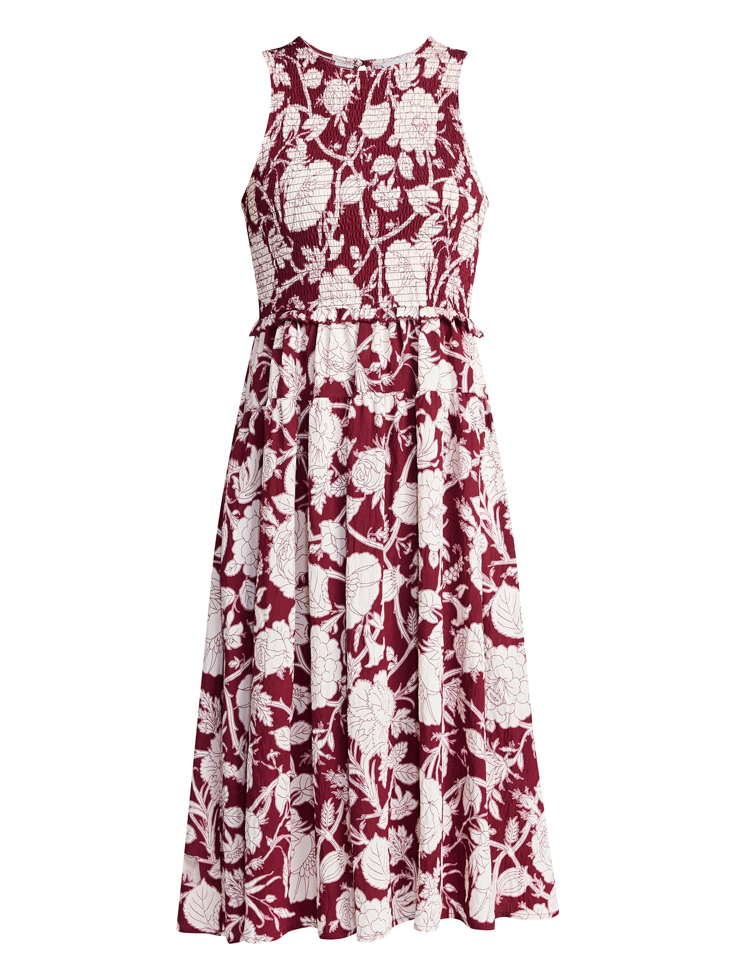 Time and Tru Women's Sleeveless Smocked Midi Dress, Sizes XS-4X
