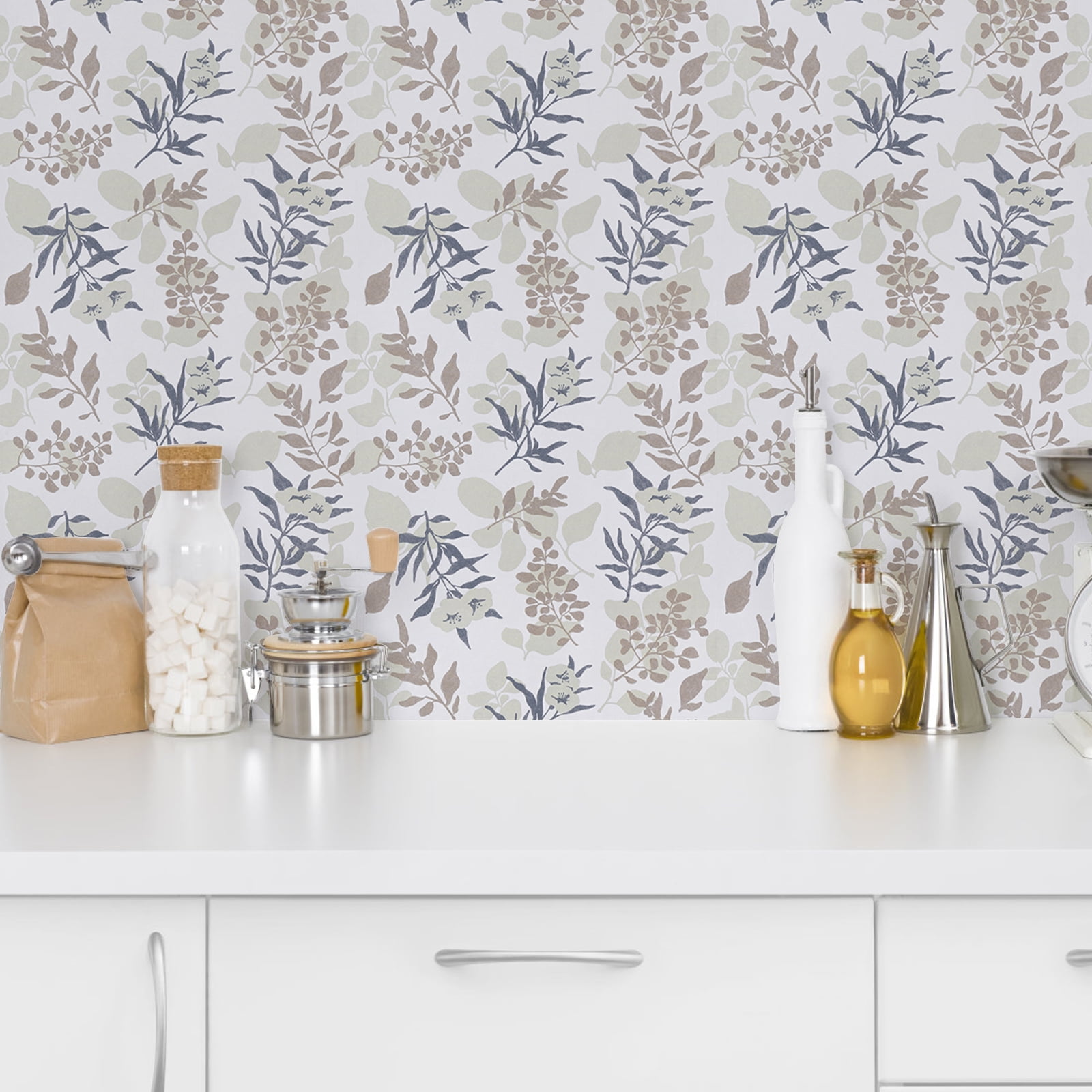 Abyssaly 17.71" x 393.7" Peel and Stick Wallpaper Blue Leaf Contact Floral Wallpaper Vintage Plant Watercolor Self Adhesive Textured Wall Paper Vinyl for Home Decoration