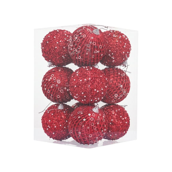 Christmas Ball Ornaments Glitter Sequin Foam Ornaments 12 Pcs Hanging Christmas Tree Ball Decorations Indoor Outdoor for Xmas Wedding Party Holiday Decor Hanging Ornaments