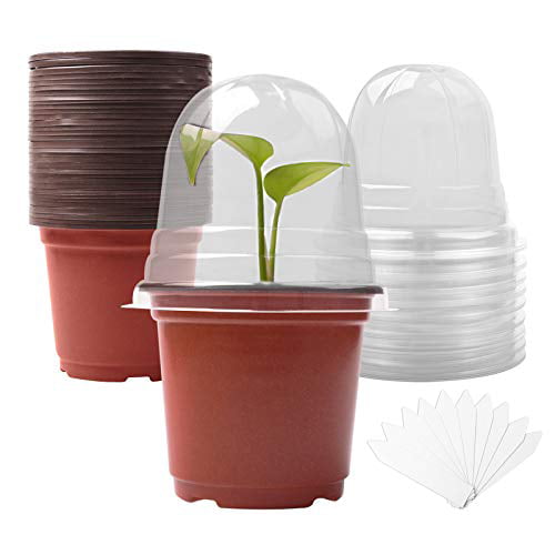 Nursery Pot Plant Planting Pot Gardening Seedling Tray Plant Container Cup with Humidity Dome Vented Drain Hole Reusable Black 5PCS 