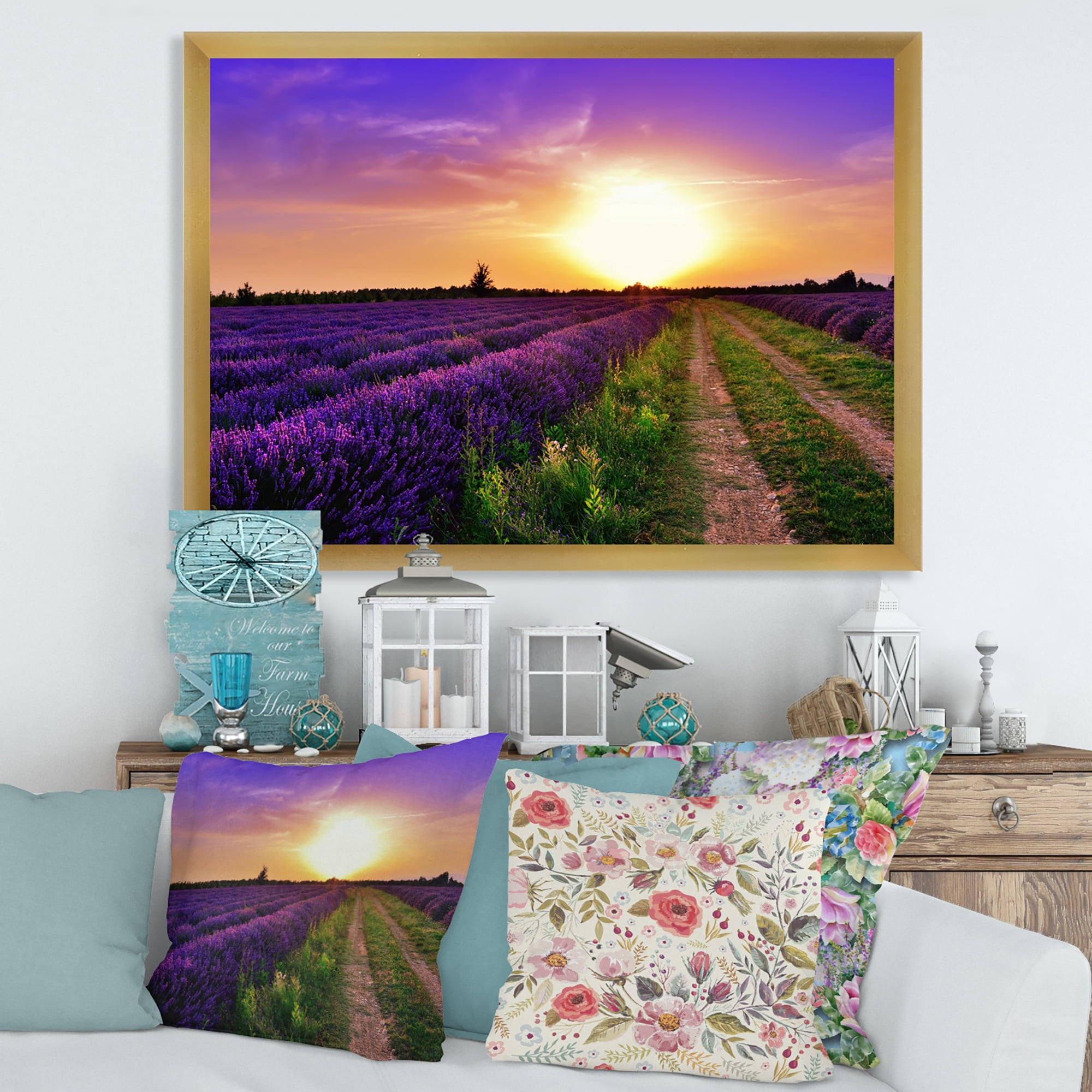 Designart 'Lavender Field At Sunrise II' Farmhouse Framed Art Print