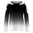 thumbnail image 5 of Women's O-Neck Lace Patchwork Tops Plus Size Long Sleeve Pullover Classic-Fit Hollow Out Gradient T-Shirts, 5 of 5