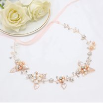 Bridal Crystal Headband with Freshwater Pearls Flower Design Wedding Hair Accessories (Rose Gold)