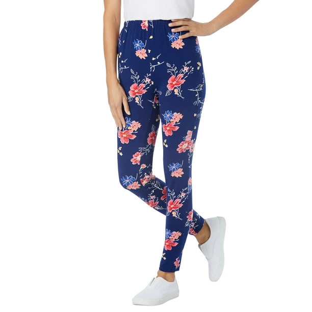 Woman Within Women's Plus Size Stretch Cotton Printed Legging - 2X, Evening  Blue Wild Floral Red - Walmart.com
