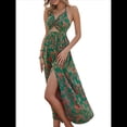 thumbnail image 2 of Vestido Maxi para Mujer, Plisado, con Cuello Halter, Estampado y Escote en V. Verde M, 2 of 8
