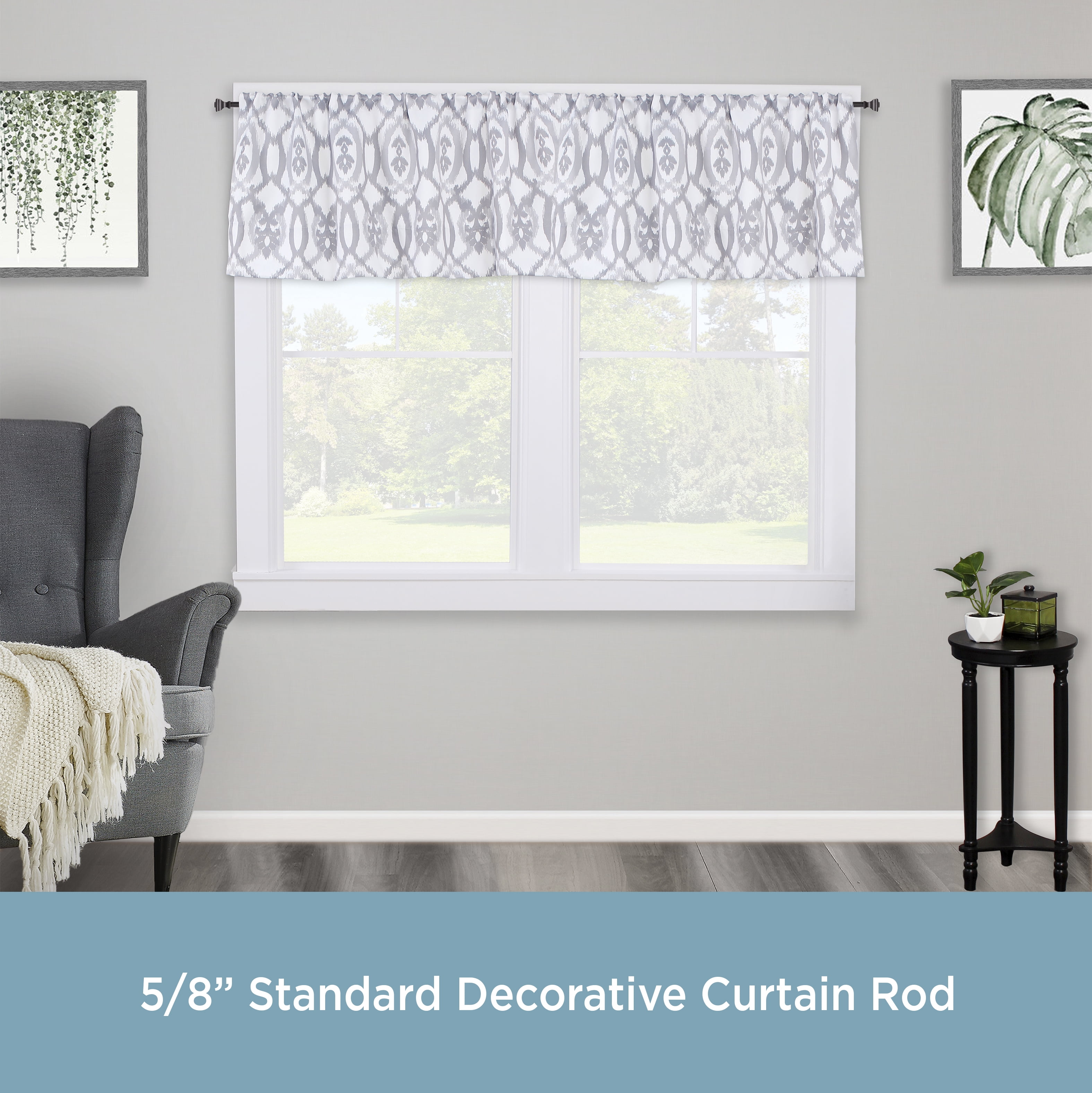 Kenney Mavis Standard Steel Decorative Window Curtain Rod, 48-86" Adjustable Length, 5/8" Dia., Matte Black