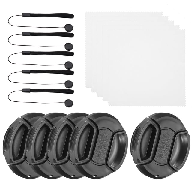 Unique Bargains 49mm Lens Cap Set, 5Pack Sides Pinch Snap Camera Lens Cover, Black