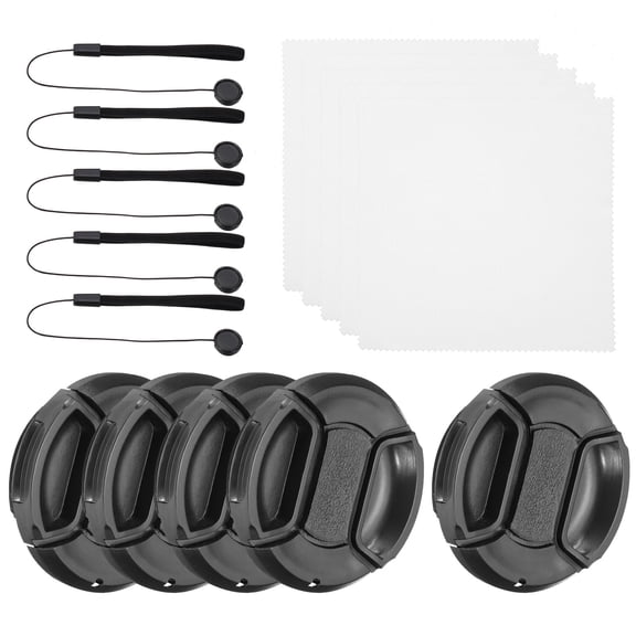 Uxcell 49mm Lens Cap Set, 5Pack Sides Pinch Snap Camera Lens Cover, Black