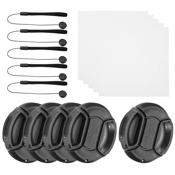 Unique Bargains 49mm Lens Cap Set, 5Pack Sides Pinch Snap Camera Lens Cover, Black