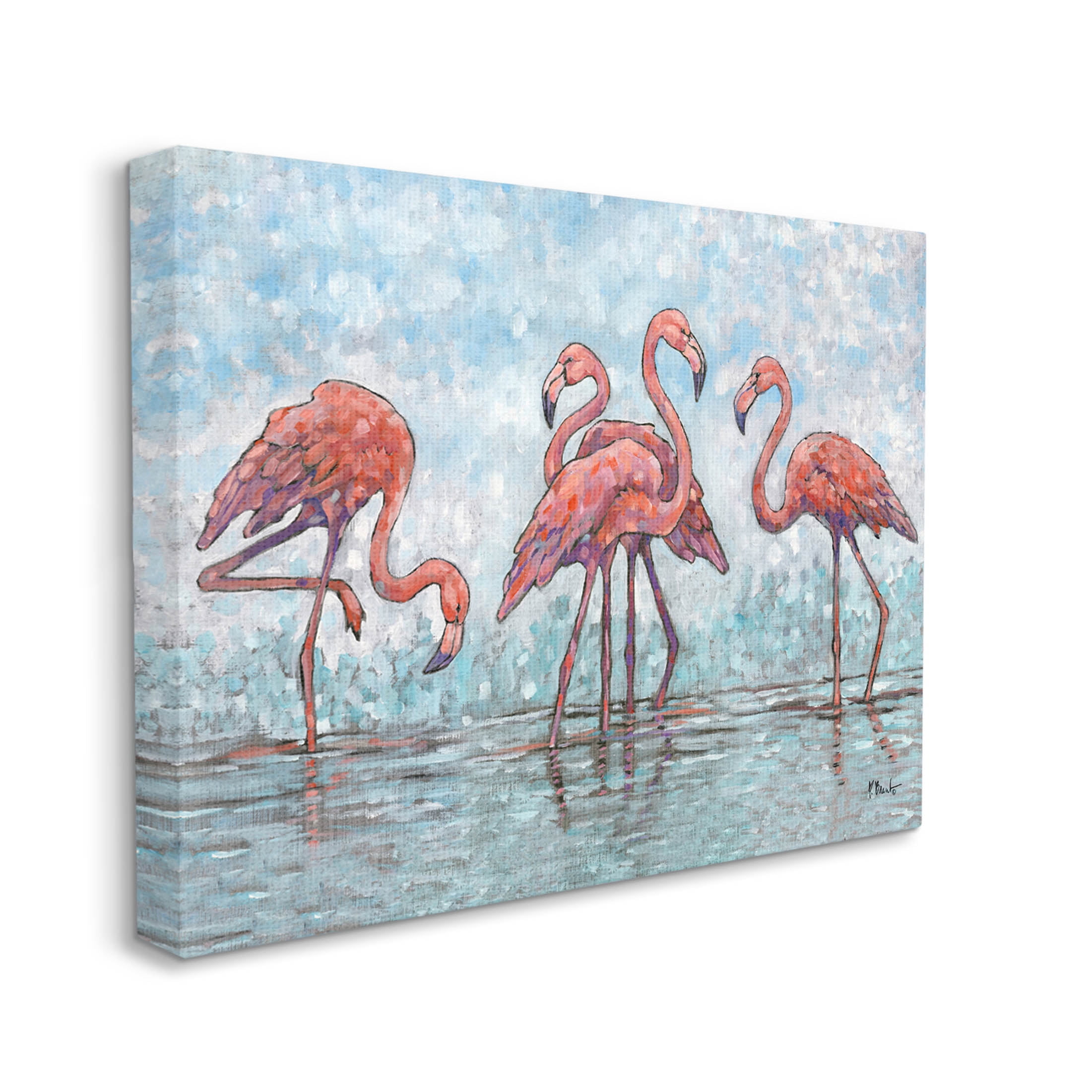 Stupell Industries Flamingos in Lagoon Impressionist Style Painting Gallery Wrapped Canvas Print Wall Art, Design by Paul Brent