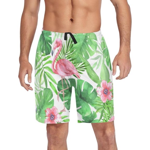 GZHJMY Flamingo Pajama Pants Short for Men, Lounge Pants Lightweight Men Pajama Bottoms with Drawstring Pockets, Christmas New Year Birthday Gifts, Large