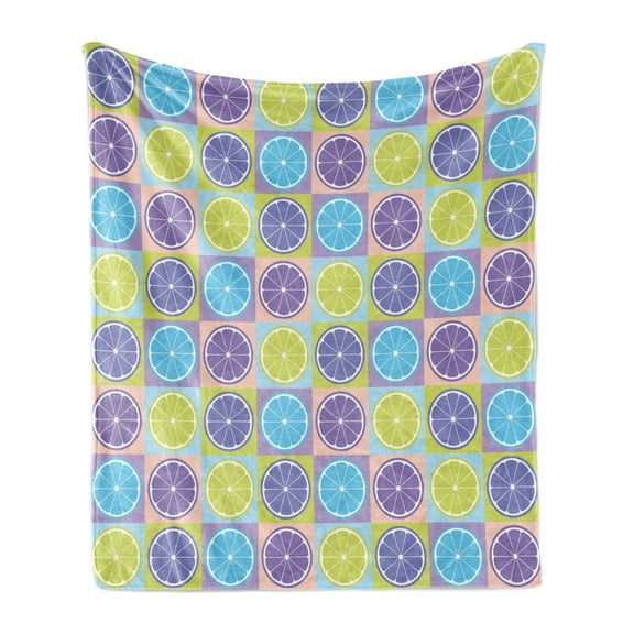 Abstract Soft Flannel Fleece Throw Blanket, Seamless Pattern with Citrus Like Lemon Lime Tangerine Orange Print, Cozy Plush for Indoor and Outdoor Use, 60" x 80", Pale Green and Violet, by Ambesonne