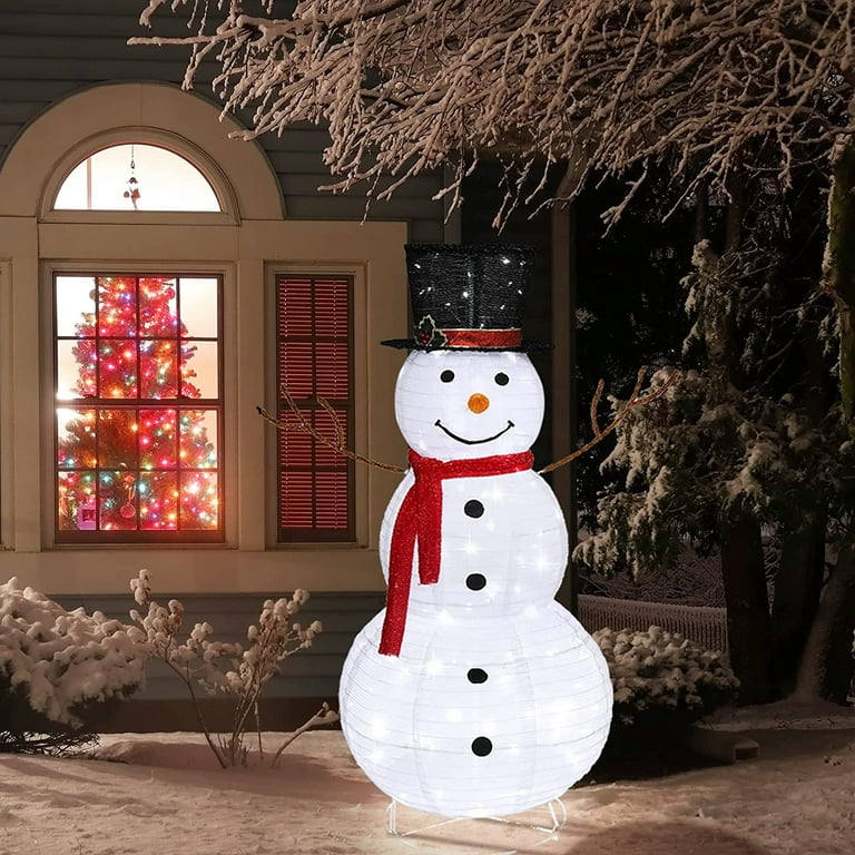 VINGLI 6FT Lighted Snowman Christmas Decorations Outside w/ 200 LED Lights,  Pop-up Snowman Ornaments Outdoor with Ground Stakes for Party Holiday
