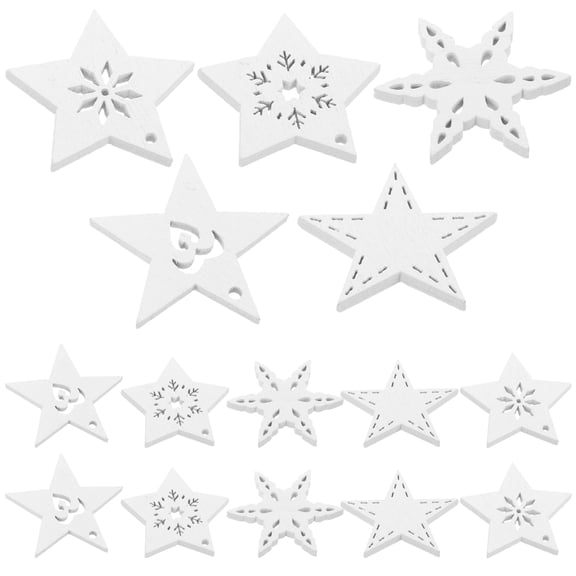 OUNONA 50 Pcs Wooden Stars for Crafting with Holes Hanging Decorations 50pcs White