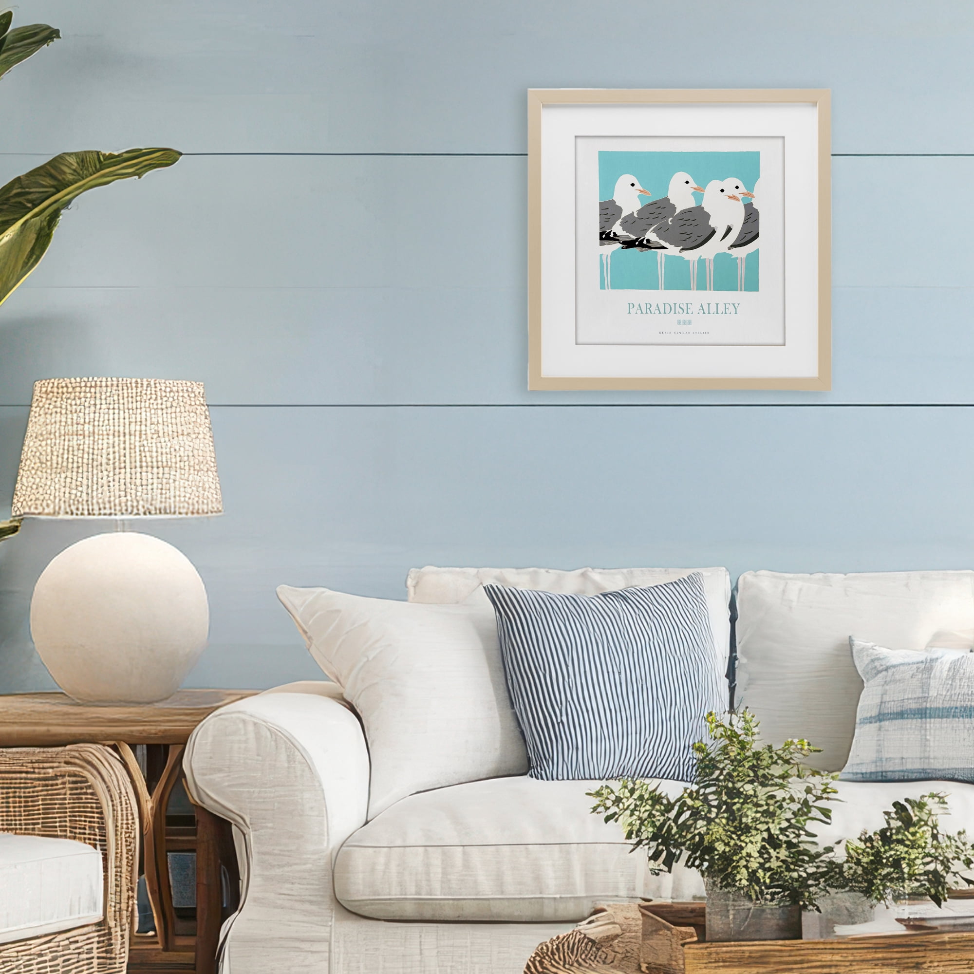 Stupell Industries Paradise Alley Seagull Gathering Birch Framed Print Under Glass, design by Jadei Graphics