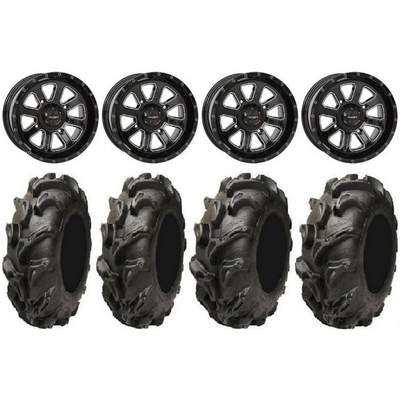 System 3 ST-4 Black 14" Wheels 27" Mega Mayhem Tires Honda Pioneer