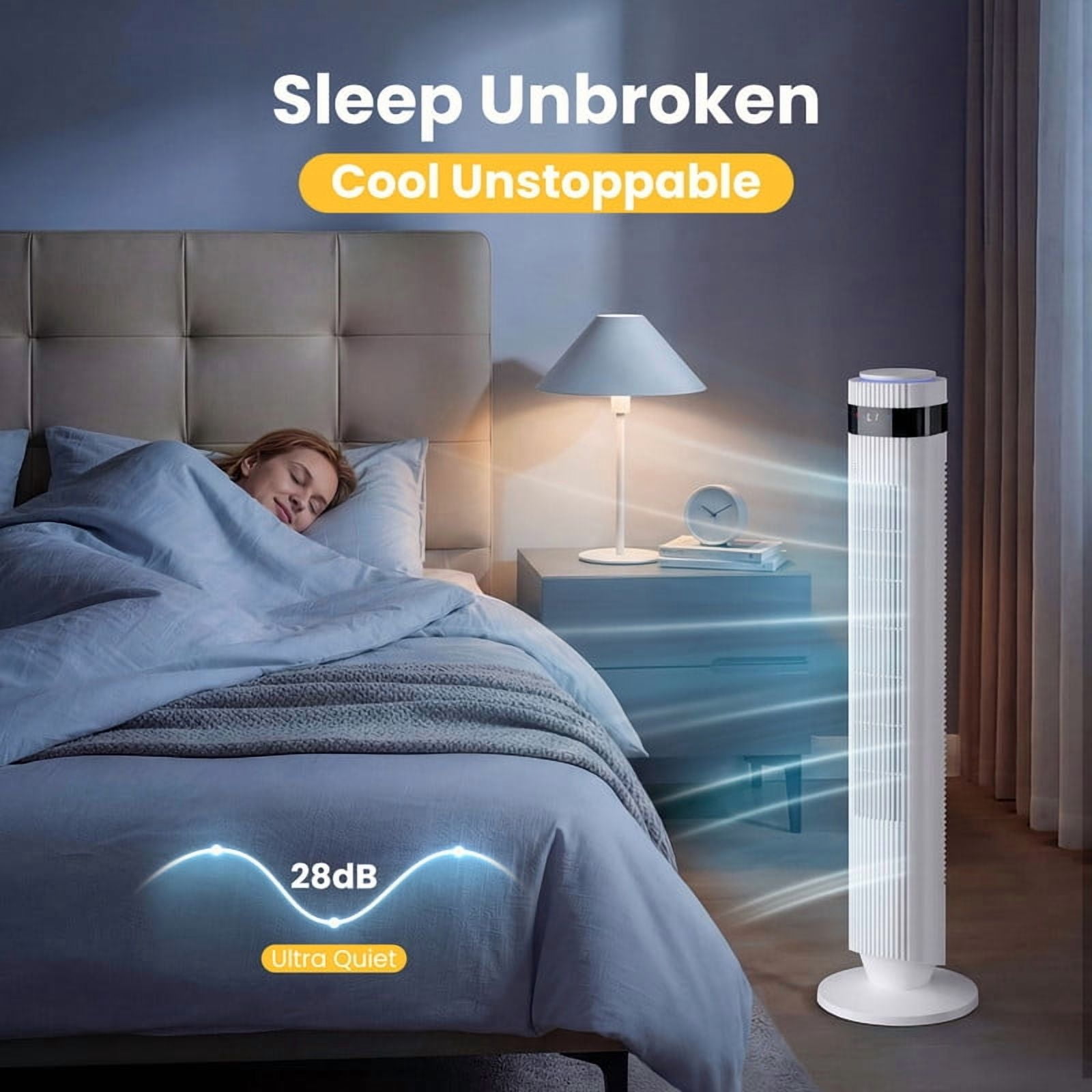 Gianna Tower Fan for Bedroom, 28dB Silent Standing Fan with 12H Timer, Smart Auto Mode, 64°Oscillating Bladeless Cooling Fan for Home Office, White