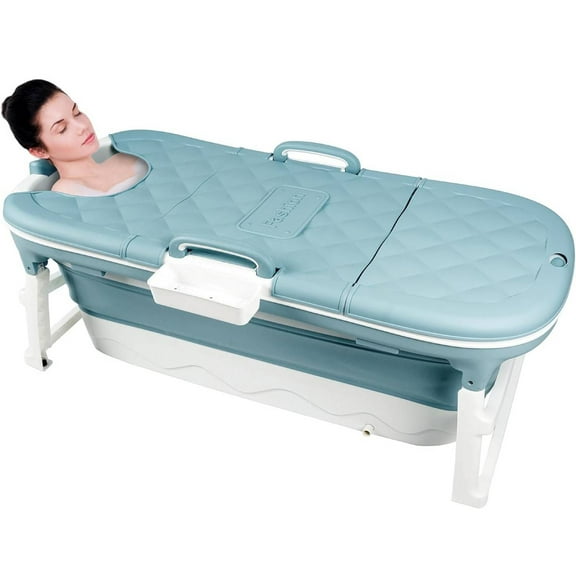 Reykilor 54" Foldable Bathtub with 3 Lids & Handles for Adult, Portable Soaking Bath Tub Large Freestanding SPA Tub Ideal for Hot Bath Ice Bath