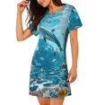 thumbnail image 2 of Balery Underwater Dolphin Scene Camisón de manga corta con cuello redondo para mujer, cómodo y elegante., 2 of 6