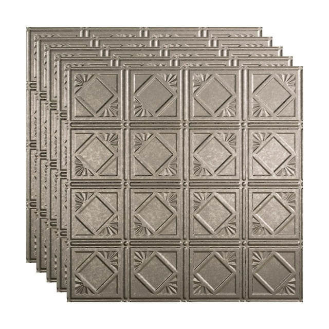 FASÄDE Traditional 4 Decorative Vinyl 2ft x 2ft Lay in Ceiling Panel in Galvanized Steel (5 Pack)