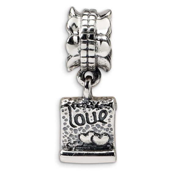 Love Note Dangle Charm .925 Sterling Silver Antique Finish Reflection Beads - QRS477
