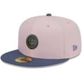 thumbnail image 3 of Men's New Era Pink/Blue Chicago Cubs  Olive Undervisor 59FIFTY Fitted Hat, 3 of 6