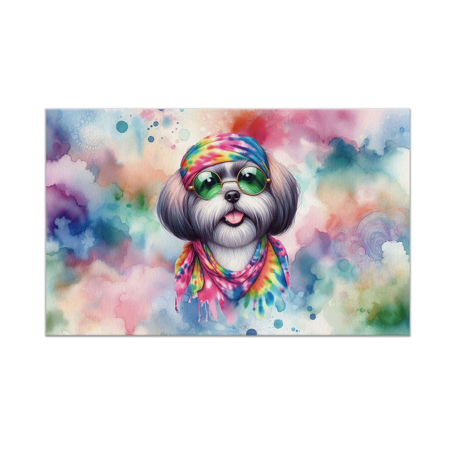 Hippie Shih Tzu Portrait Watercolor Tie-Dye Vintage Styles Doormat Lion Dog Lover Gifts Indoor Outdoor Welcome Mat - 00014